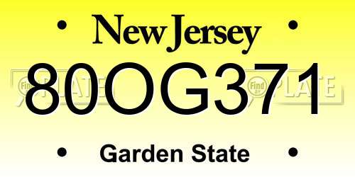 80OG371 New Jersey License Plate