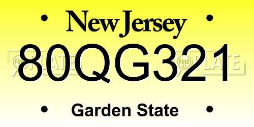 80QG321 New Jersey License Plate
