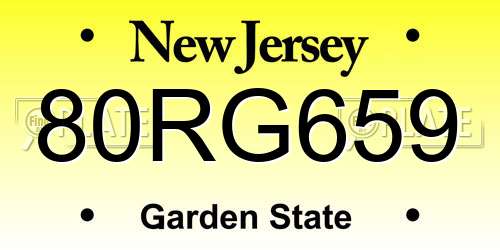 80RG659 New Jersey License Plate
