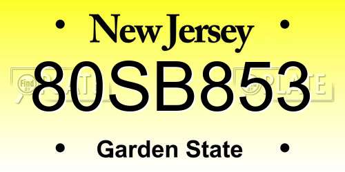80SB853 New Jersey License Plate