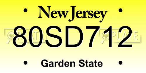 80SD712 New Jersey License Plate