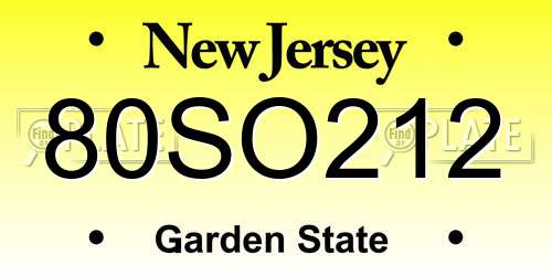 80SO212 New Jersey License Plate