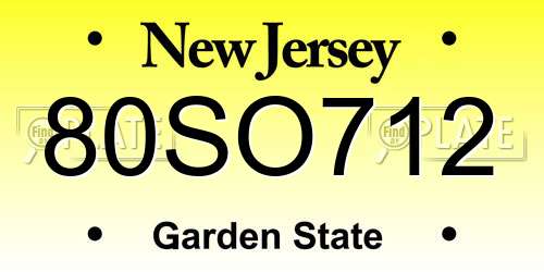 80SO712 New Jersey License Plate