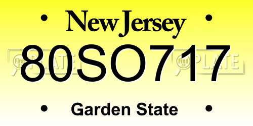 80SO717 New Jersey License Plate