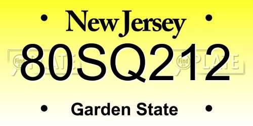 80SQ212 New Jersey License Plate