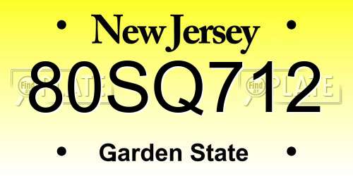 80SQ712 New Jersey License Plate