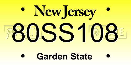 80SS108 New Jersey License Plate