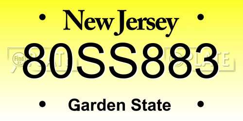 80SS883 New Jersey License Plate