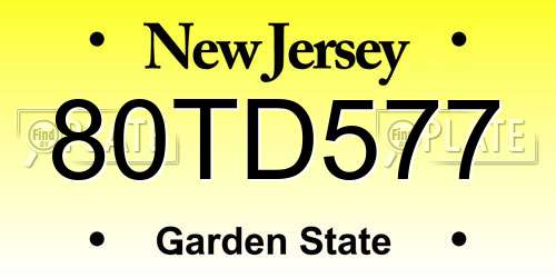 80TD577 New Jersey License Plate