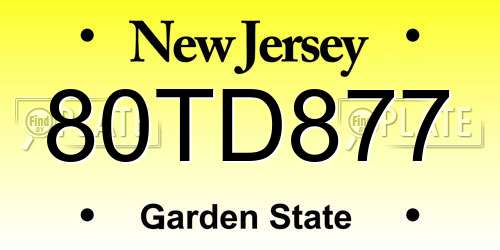 80TD877 New Jersey License Plate