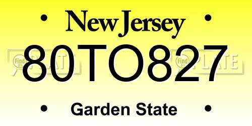 80TO827 New Jersey License Plate