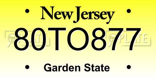 80TO877 New Jersey License Plate