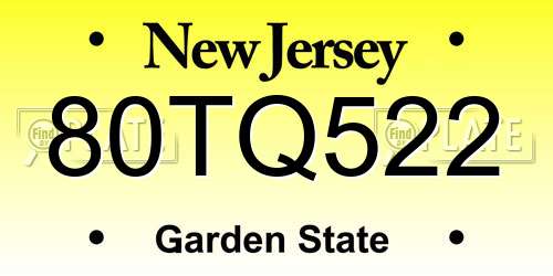 80TQ522 New Jersey License Plate