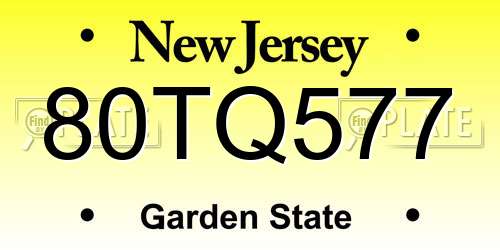80TQ577 New Jersey License Plate