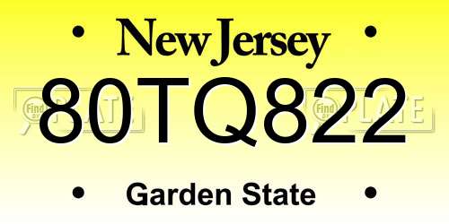 80TQ822 New Jersey License Plate