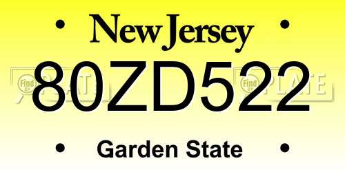 80ZD522 New Jersey License Plate