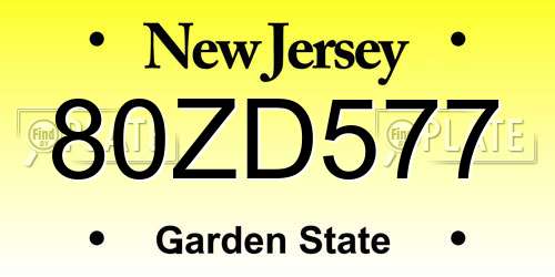 80ZD577 New Jersey License Plate