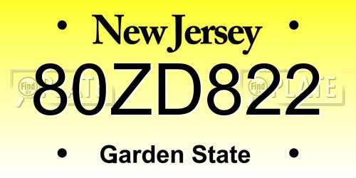 80ZD822 New Jersey License Plate