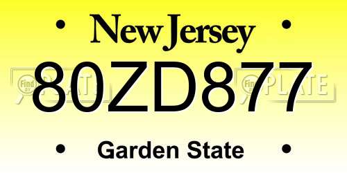 80ZD877 New Jersey License Plate