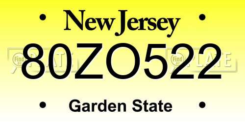 80ZO522 New Jersey License Plate