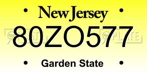80ZO577 New Jersey License Plate