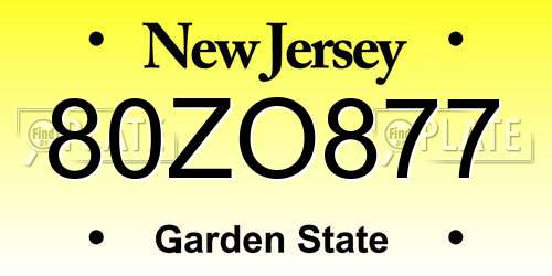 80ZO877 New Jersey License Plate