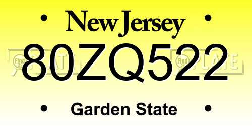 80ZQ522 New Jersey License Plate