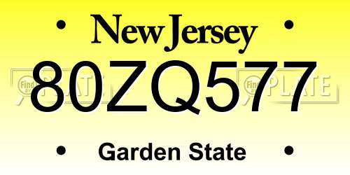 80ZQ577 New Jersey License Plate