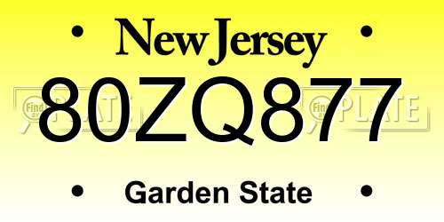 80ZQ877 New Jersey License Plate