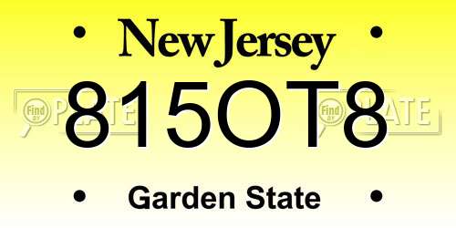 815OT8 New Jersey License Plate