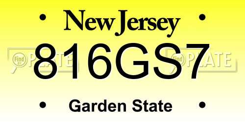 816GS7 New Jersey License Plate