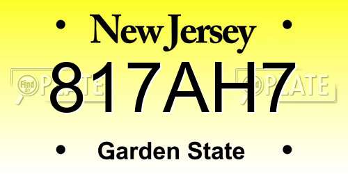 817AH7 New Jersey License Plate