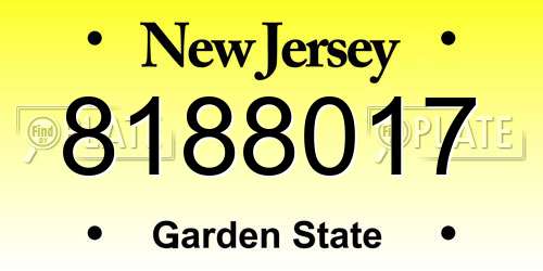 8188017 New Jersey License Plate