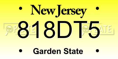818DT5 New Jersey License Plate