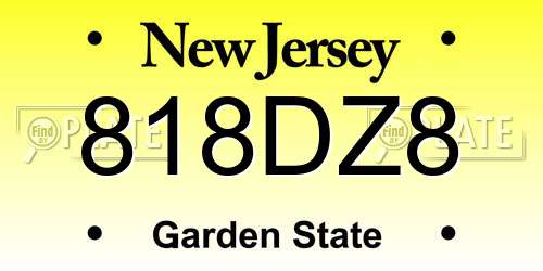 818DZ8 New Jersey License Plate