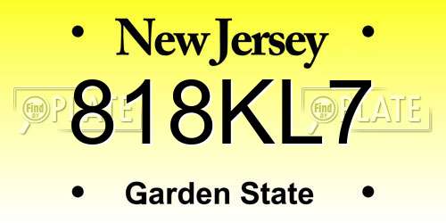 818KL7 New Jersey License Plate