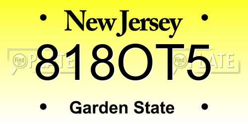 818OT5 New Jersey License Plate