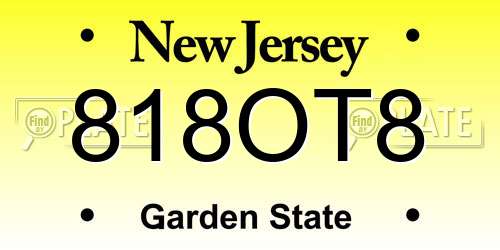 818OT8 New Jersey License Plate