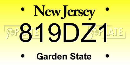 819DZ1 New Jersey License Plate