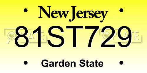 81ST729 New Jersey License Plate