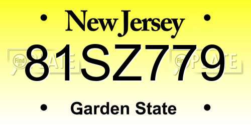 81SZ779 New Jersey License Plate