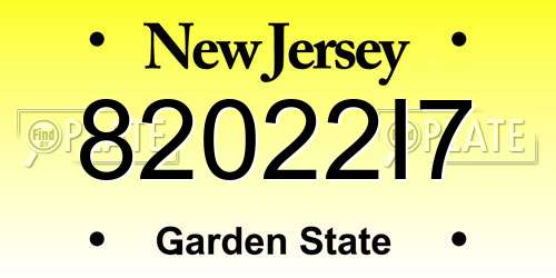 82022I7 New Jersey License Plate