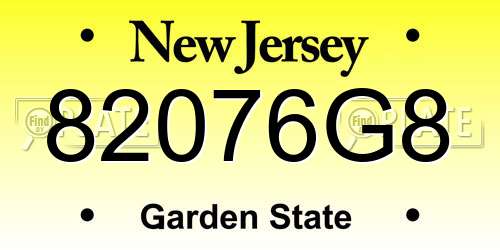 82076G8 New Jersey License Plate