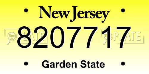 8207717 New Jersey License Plate