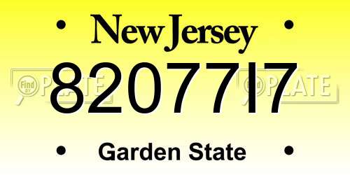 82077I7 New Jersey License Plate
