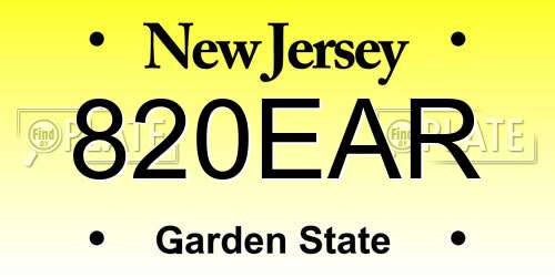 820EAR New Jersey License Plate