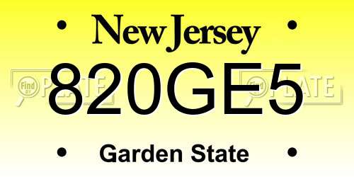 820GE5 New Jersey License Plate