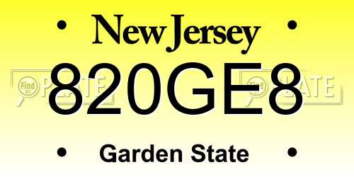 820GE8 New Jersey License Plate