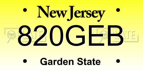 820GEB New Jersey License Plate