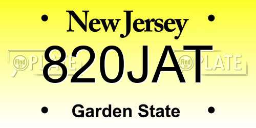 820JAT New Jersey License Plate